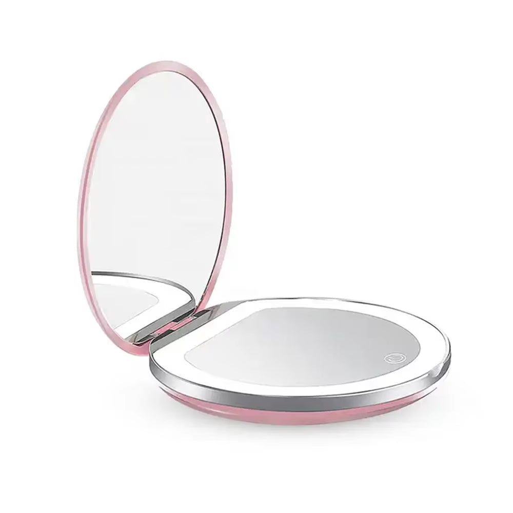 Compact Mirror with Light, 1X/3X Magnification LED Pocket Mirror with USB Data Cable, Pink Mini Mirror for Purse, Pocket,Travel