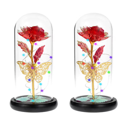 Rose Light Artificial Galaxy Rose Lamp with Butterfly and Colorful LED Rose Flowers in Glass Battery Powered Gifts for Wedding