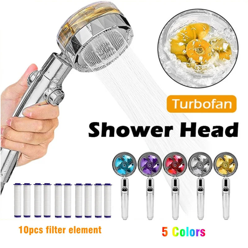 360 Degrees Rotation Turbo Fan Shower Head High Pressure Water Saving Spray Adjustable Showerhead Filters Bathroom Accessories