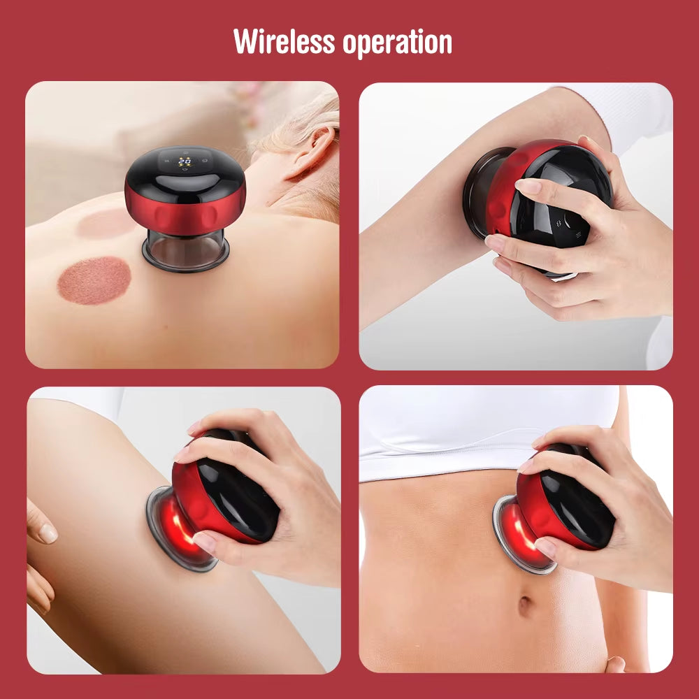 6 /12 Gear Intelligent Vacuum Cupping Massage Device Electric Heating Scraping Suction Cups Physical Fatigue Relieve Guasha Cans