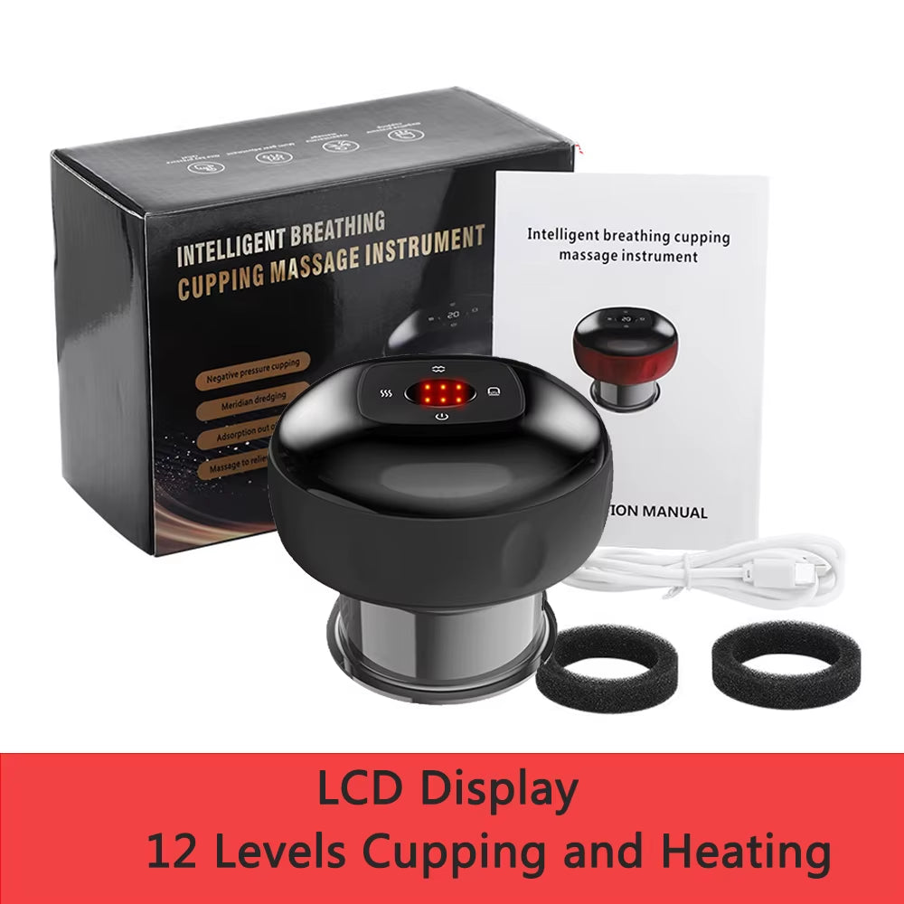 6 /12 Gear Intelligent Vacuum Cupping Massage Device Electric Heating Scraping Suction Cups Physical Fatigue Relieve Guasha Cans